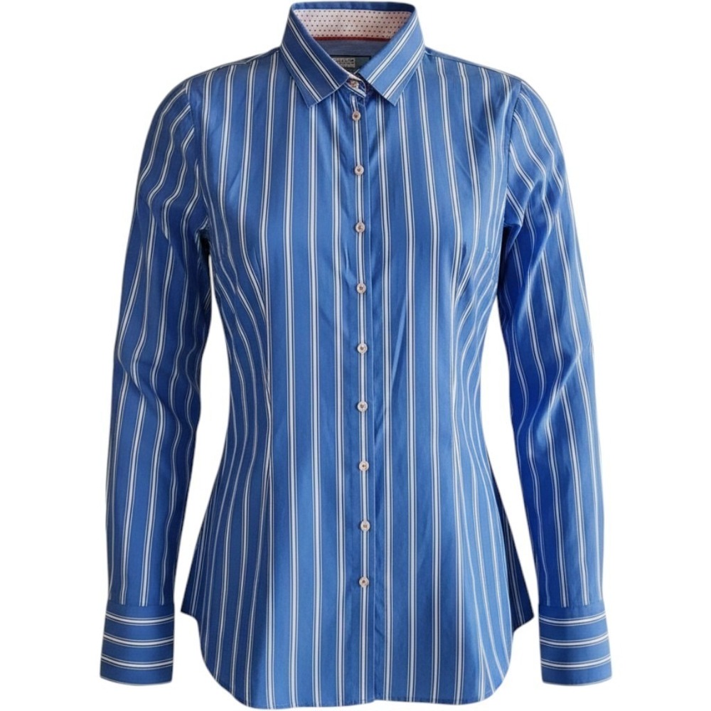 HAWES & CURTIS Shirt Womens UK 22 / US‎ 18 Fitted Blue Stripe Orange Flip Cuffs